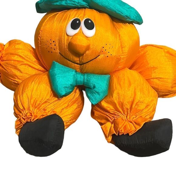 Vintage Halloween Pumpkinhead Nylon Plush 90s Weighted Pumpkin Fall Decor 15" - Picture 3 of 10